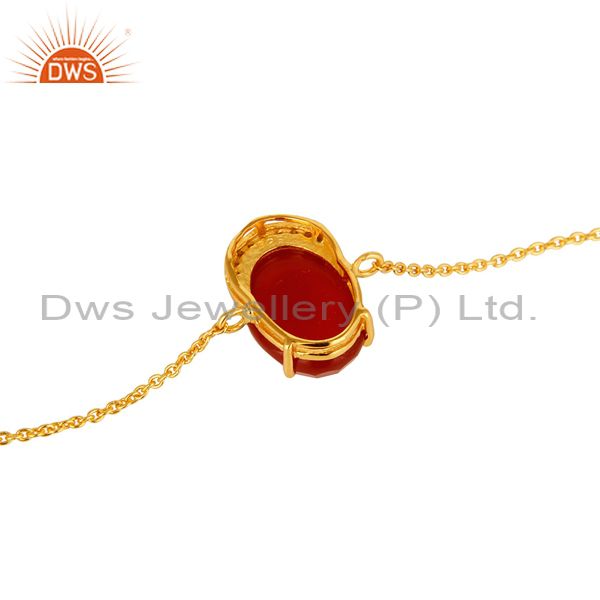 Suppliers 18K Gold Plated Sterling Silver Red Onyx Gemstone Chain Bracelet With CZ
