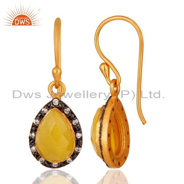 Suppliers Faceted Yellow Moonstone Plated Gold or Sterling Silver Drop Earrings With CZ