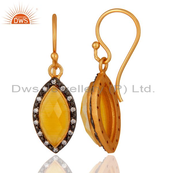 Suppliers Gold Plated Sterling Silver Yellow Moonstone And Cubic Zirconia Dangle Earrings