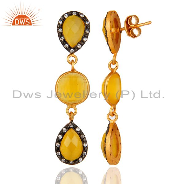 Suppliers CZ & Yellow Moonstone Drop Earrings in 18-Carat Gold On Sterling Silver Jewelry