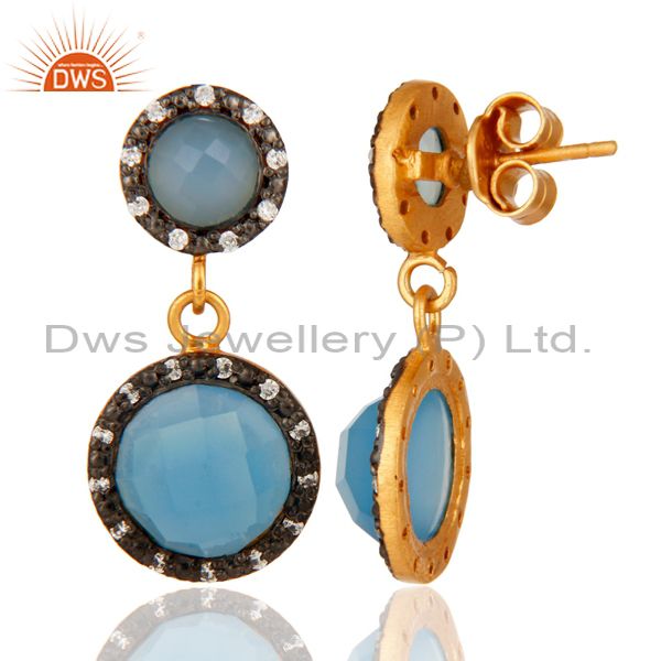 Suppliers 14 Karat Gold Plated 925 Sterling Silver Aqua Blue Chalcedony Gemstone Earrings