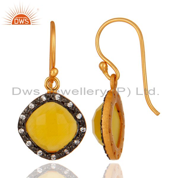Suppliers 925 Sterling Silver With 18k Gold Plating Moonstone Cushion Shape Dangle Earring