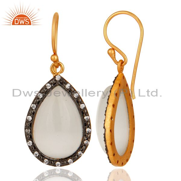 Suppliers 18K Yellow Gold Plated Sterling Silver White Moonstone & Cubic Zirconia Earrings