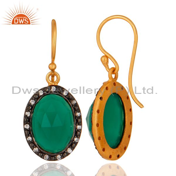 Suppliers 18K Gold Plated 925 Sterling Silver Natural Green Onyx Gemstone Handmade Earring