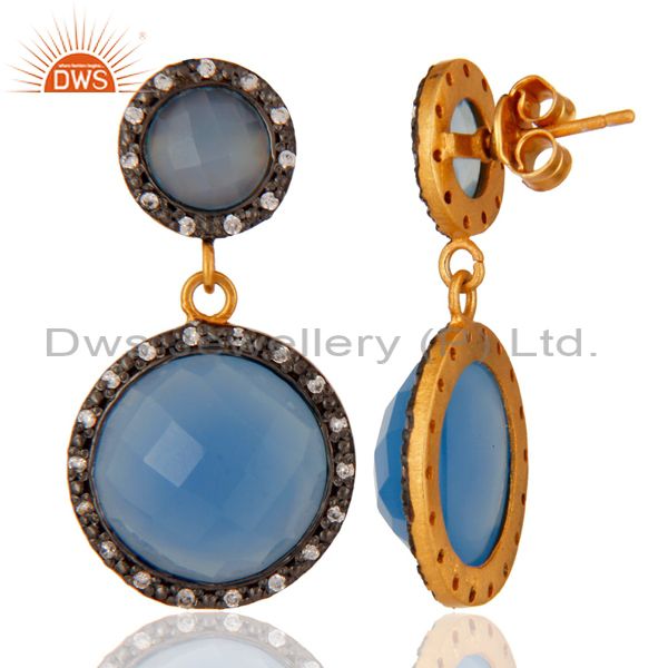 Suppliers Handmade Blue Chalcedony Gemstone Earring Made In 18K Gold Over Sterling Silver