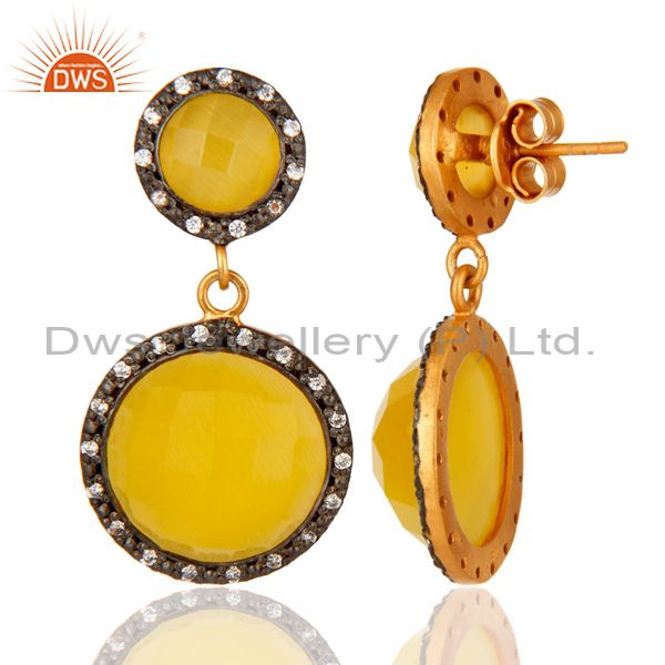 Suppliers 925 Sterling Silver With Gold Plated Womens Fashion Yellow Moonstone Earrings