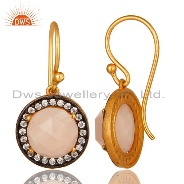 Suppliers Rose Chalcedony & Cubic Zirconia 18K Gold Plated Sterling Silver Dangle Earrings