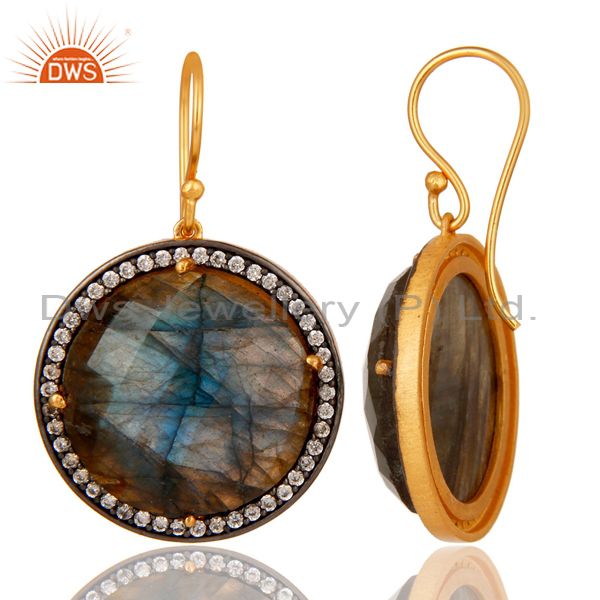 Suppliers Labradorite Gemstone Earring With CZ Made In 18K Gold Over Solid 925 Silver
