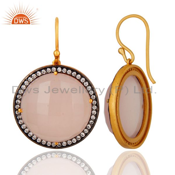 Suppliers Natural Rose Chalcedony Earring in 18K Gold Plated Over Sterling Silver Jewelry