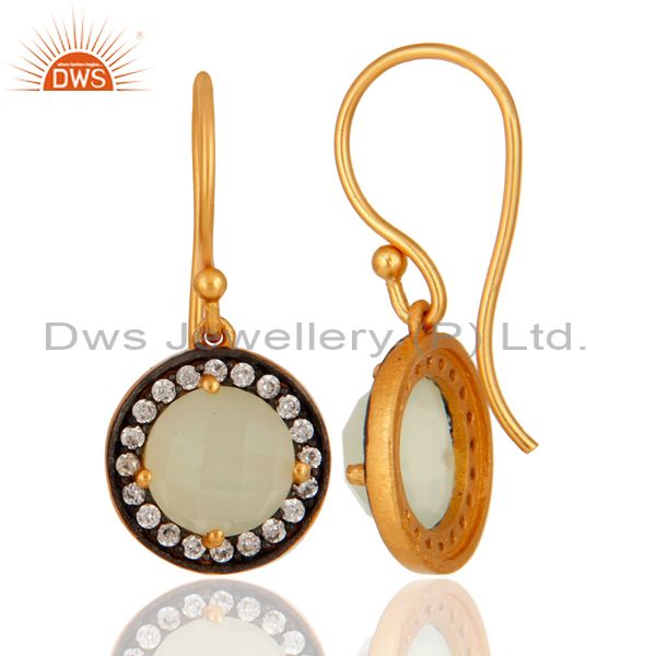 Suppliers 925 Sterling Silver Natural Chalcedony Gemstone & CZ Earrings With Gold Plated
