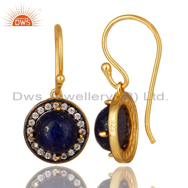 Suppliers 18K Yellow Gold Plated Sterling Silver Lapis Lazuli And cz Dangle Earrings