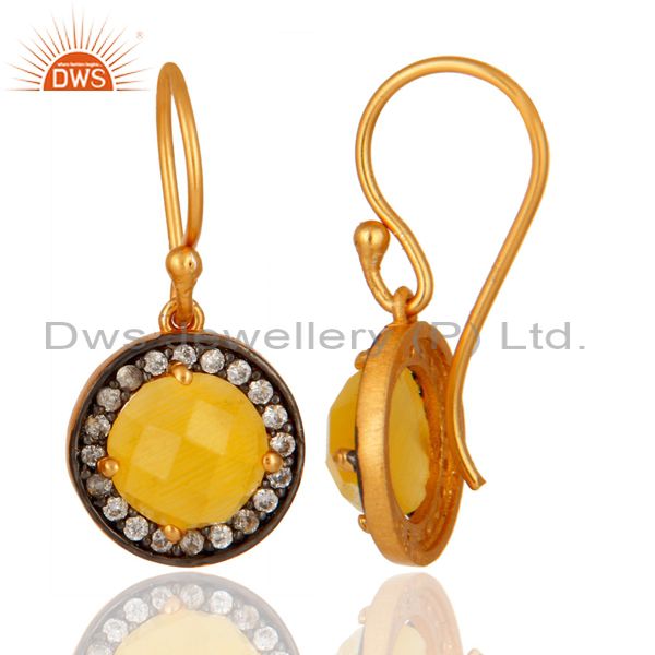 Suppliers 22K Gold Plated 925 Sterling Silver Yellow Moonstone Handmade Designer Earrings