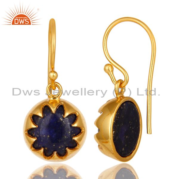 Suppliers 14K Yellow Gold Plated Sterling Silver Lapis Lazuli Designer Dangle Earrings