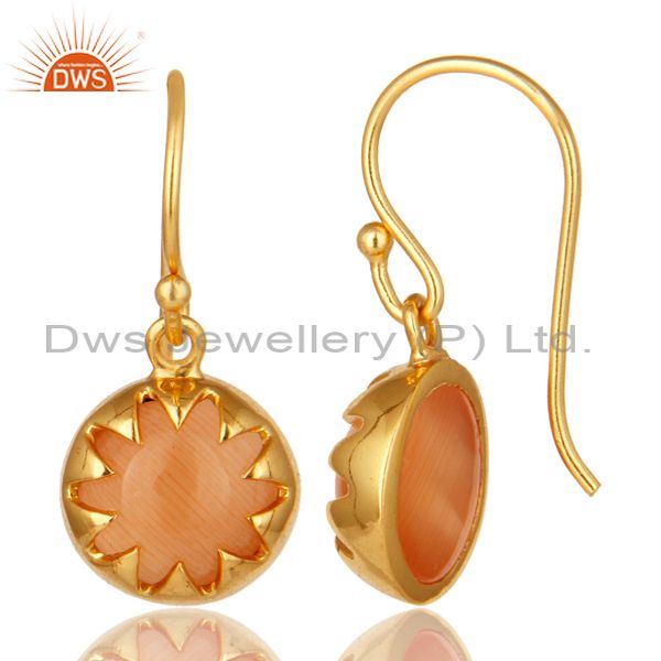 Suppliers 14K Yellow Gold Plated Sterling Silver Peach Moonstone Designer Drop Earrings