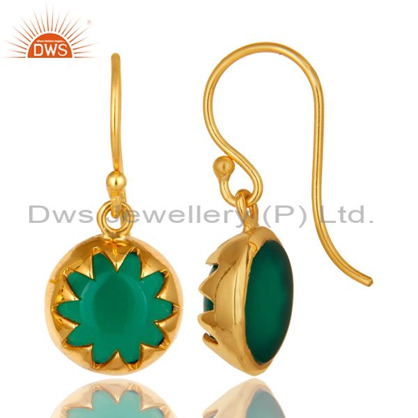 Suppliers 18K Yellow Gold Plated Sterling Silver Green Onyx Gemstone Drop Earrings