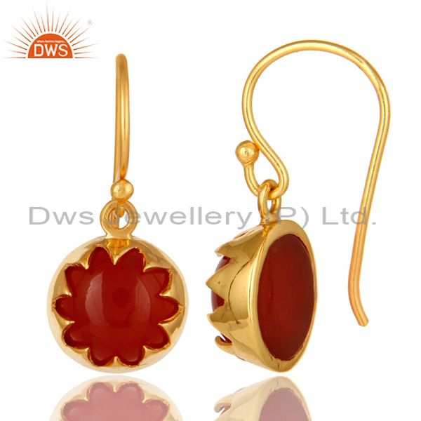 Suppliers 14K Yellow Gold Plated Sterling Silver Natural Red Onyx Gemstone Drop Earrings