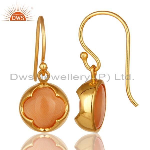 Suppliers 14K Yellow Gold Plated Sterling Silver Peach Moonstone Hook Dangle Earrings