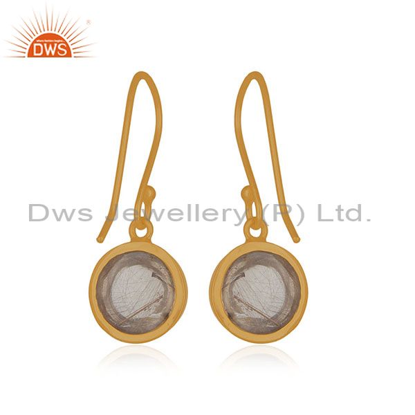 Suppliers Golden Rutile Gemstone Handmade 14k Gold Plated 925 Silver Drop Earring Supplier