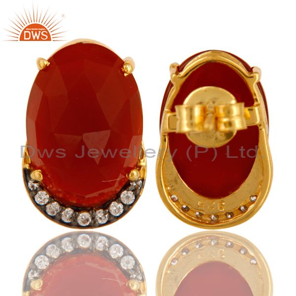 Suppliers 18K Gold Plated Sterling Silver CZ And Red Onyx Stud Earrings