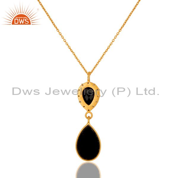 Suppliers 925 Sterling Silver Natural Black Onyx Pendant Necklace - Yellow Gold Plated