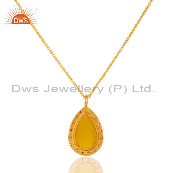 Suppliers Yellow Moonstone And CZ Sterling Silver Pendant Necklace With Yellow Gold Plated