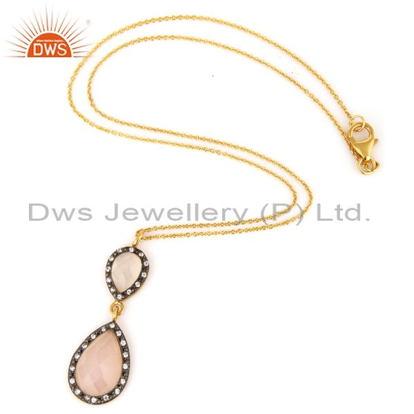 Suppliers 18K Gold Plated Sterling Silver Rose Chalcedony Pendant Necklace