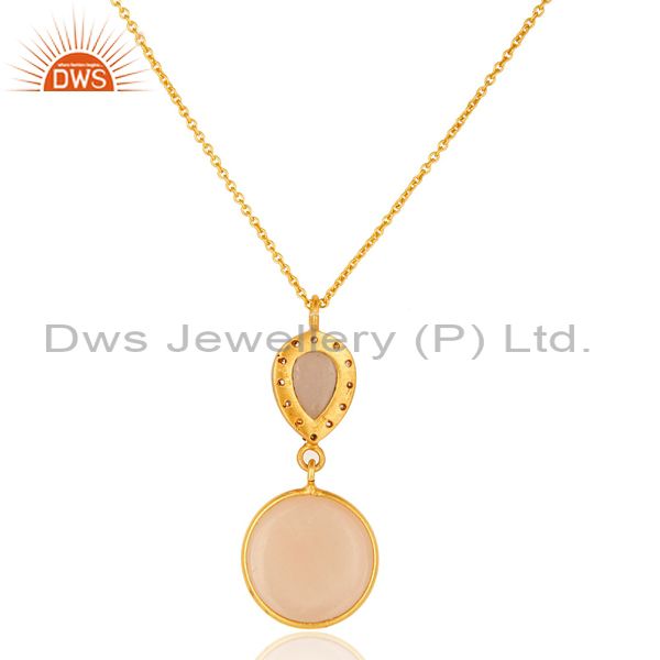 Suppliers 18K Yellow Gold Plated Sterling Silver Rose Chalcedony Drop Pendant With Chain