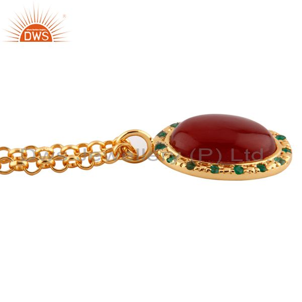 Suppliers 18K Yellow Gold Plated Sterling Silver Red Onyx And Emerald Pendant With Chain