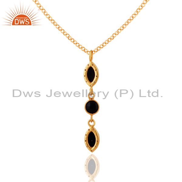 Suppliers Black Onyx & White Topaz Gemstone Pendant In Gold Plated Over Sterling Silver