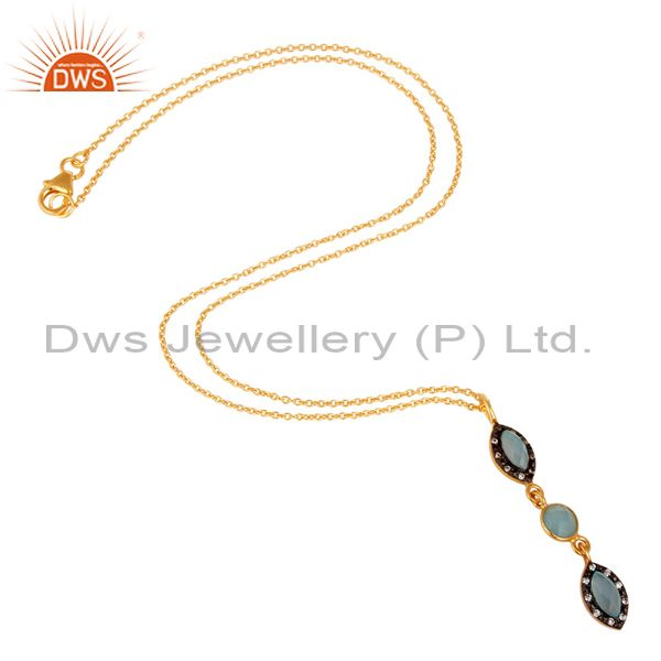 Suppliers Blue Chalcedony and CZ Gemstone Pendant In Gold Plated Over Sterling Silver
