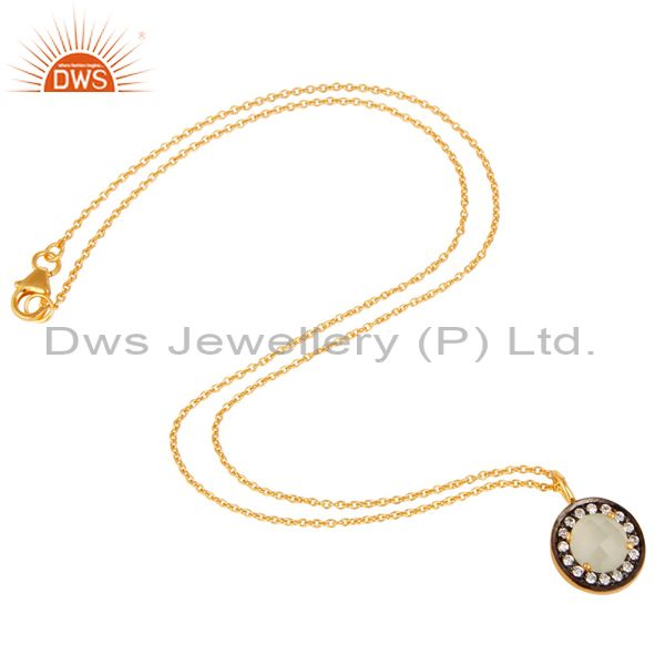 Exporter 18K Gold Plated Sterling Silver White Moonstone And CZ Drop Pendant With Chain