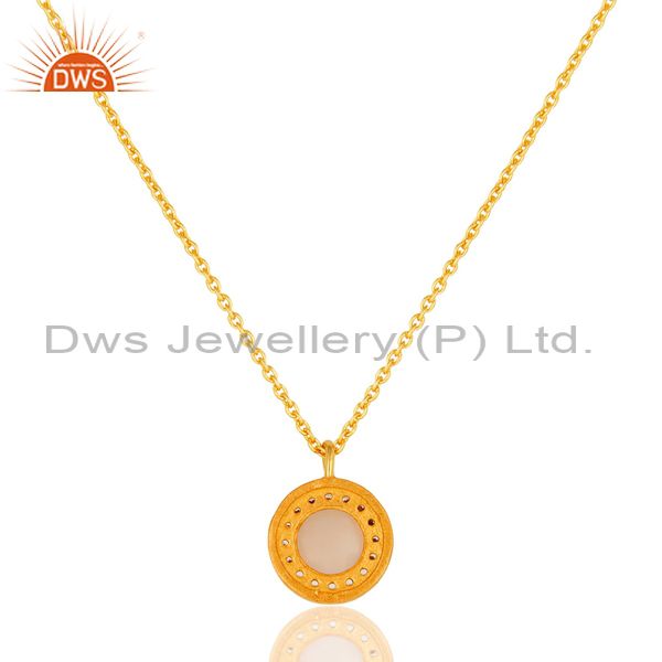 Suppliers 18K Gold Plated Sterling Silver Rose Chalcedony And CZ Pendant With 16" In Chain