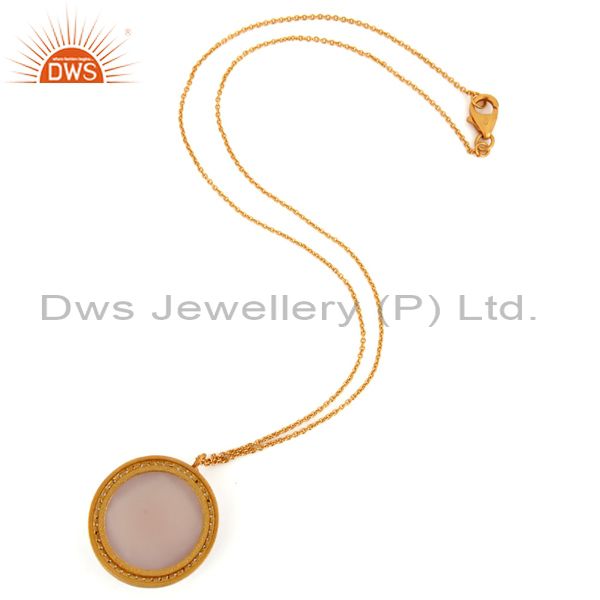 Suppliers 18K Gold On Sterling Silver Rose Chalcedony Gemstone Prong Set Pendant Necklace