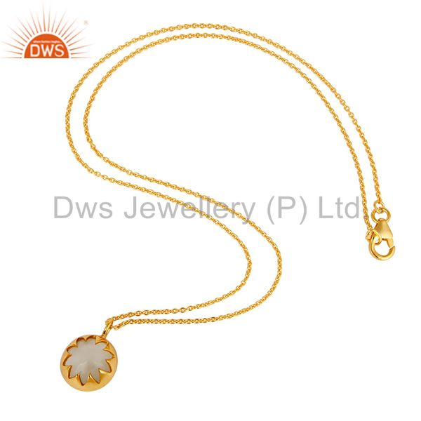 Suppliers White Moonstone Sterling Silver Designer Pendant Necklace With Gold Plated