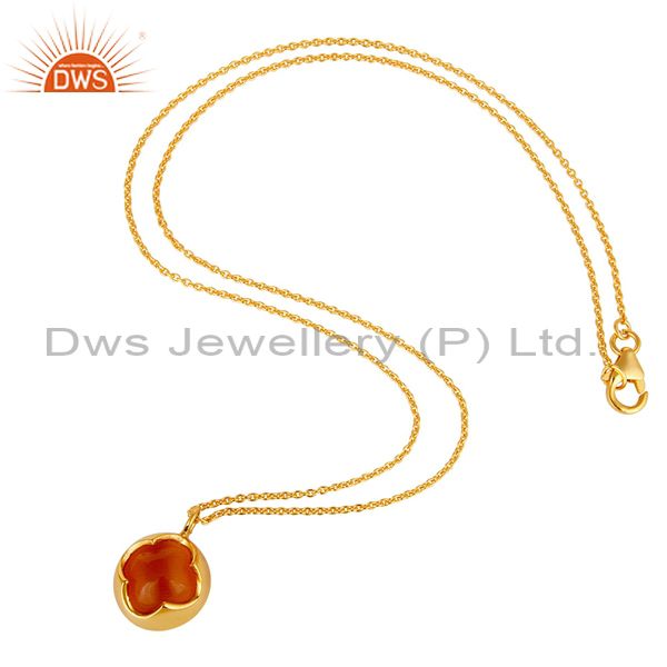 Suppliers Peach Moosntone Sterling Silver WIth Yellow Gold Plated Pendant With Chain