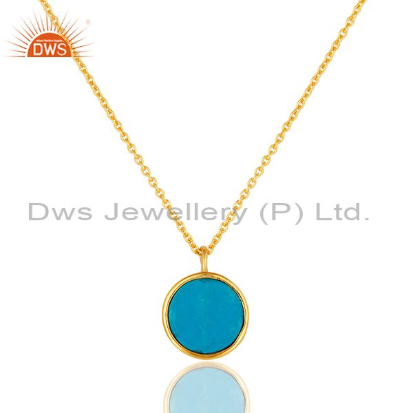 Suppliers 14K Gold Plated Sterling Silver Blue Turquoise Designer Pendant With Chain