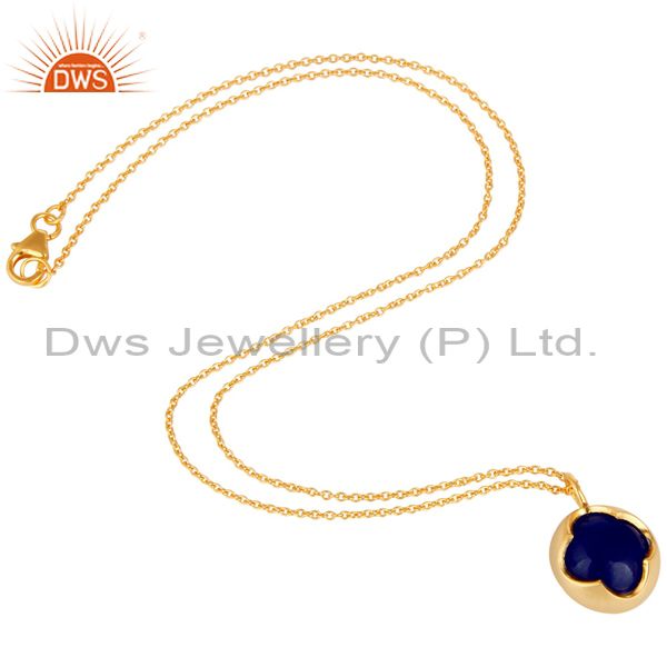 Suppliers 18K Yellow Gold Plated Sterling Silver Blue Aventurine Designer Pendant Necklace