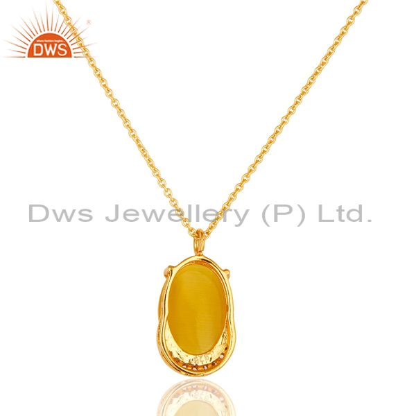Suppliers 14K Gold Plated Sterling Silver Yellow Moonstone Designer Pendant With Chain