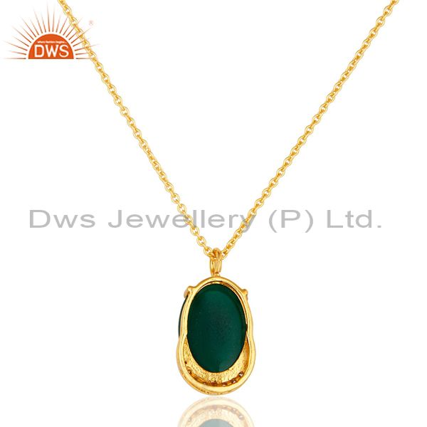 Suppliers 14K Gold Plated Sterling Silver Green Onyx Designer Pendant With Chain