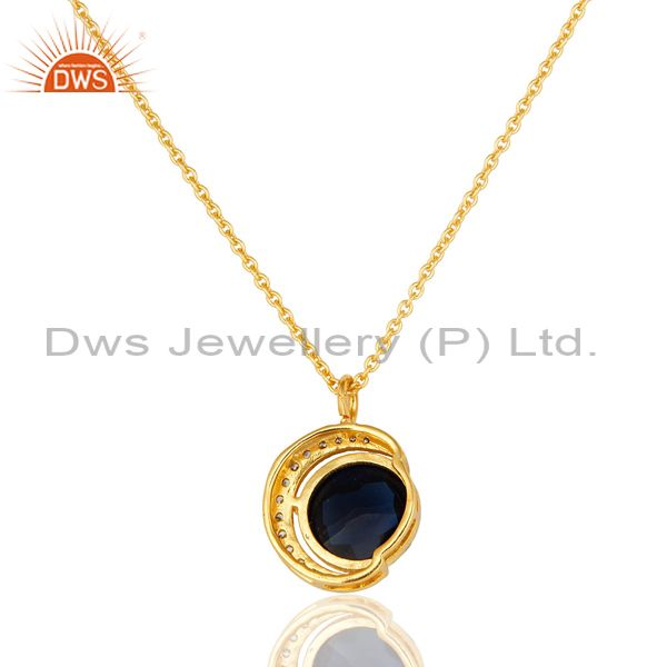Suppliers 14K Gold Plated Sterling Silver Blue Corundum Half Moon Pendant With Chain