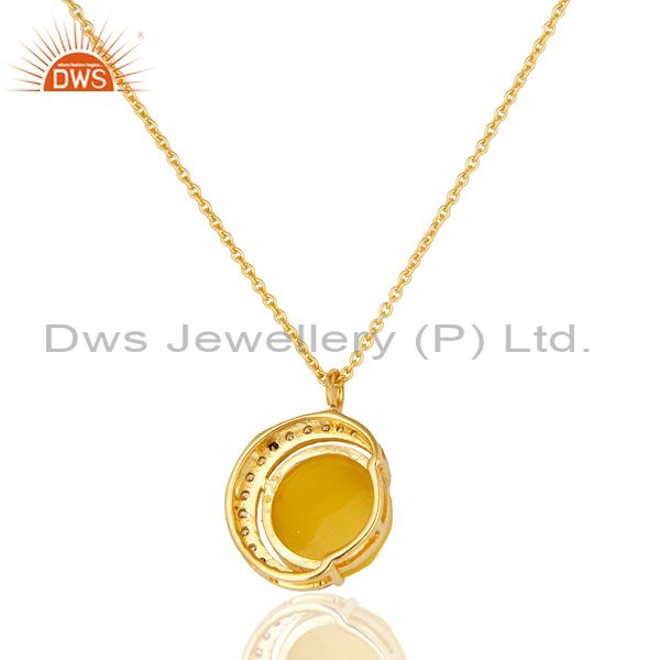 Suppliers 14K Gold Plated Sterling Silver Yellow Moonstone Half Moon Pendant With Chain