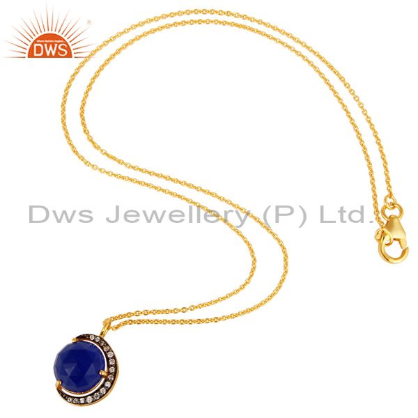 Suppliers 18K Gold On Sterling Silver Blue Aventurine And CZ Half Moon Pendant With Chain