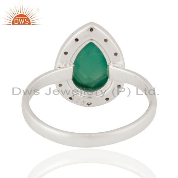 Suppliers Handmade 925 Sterling Silver Natural Green Onyx Gemstone Ring With White Zircon
