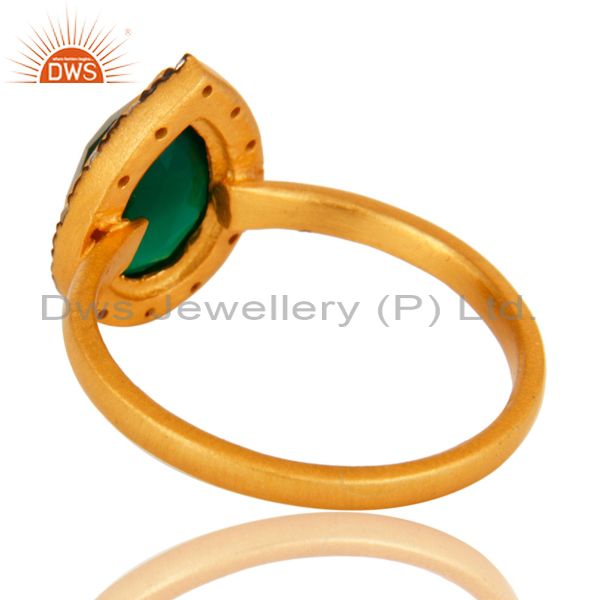 Suppliers 18K Yellow Gold Plated Sterling Silver Green Onyx And CZ Stackable Ring