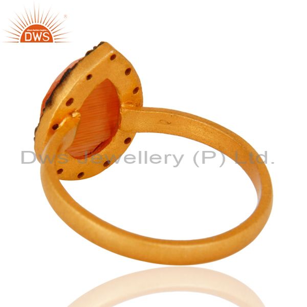 Suppliers Handmade 22K Gold Plated Sterling Silver Peach Moonstone Ring With CZ