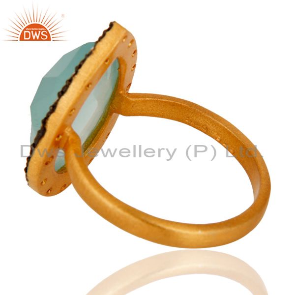 Exporter Handmade 925 Sterling Silver Blue Aqua Glass Gemstone Ring With Gold Plated