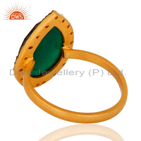 Suppliers Handmade 18k Gold Plated Sterling Silver Green Onyx Gemstone Ring With CZ