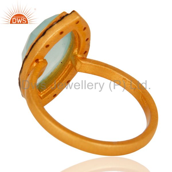 Suppliers 925 Sterling Silver Handmade Gold Plated Aqua Glass Gemstone Ring With CZ
