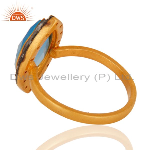 Suppliers Designer Gold Plated Sterling Silver Blue Chalcedony Gemstone Ring With cz