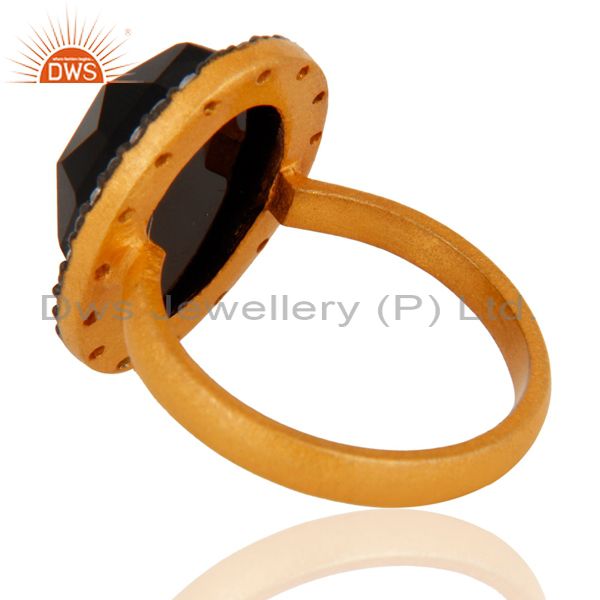 Suppliers 925 Sterling Silver Natural Black Onyx Gemstone Ring With 24K Gold Plated